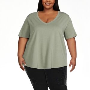Terra & Sky Women's Shirt 2x Sage Green V-neck Short Sleeve Relaxed Fit T-shirt